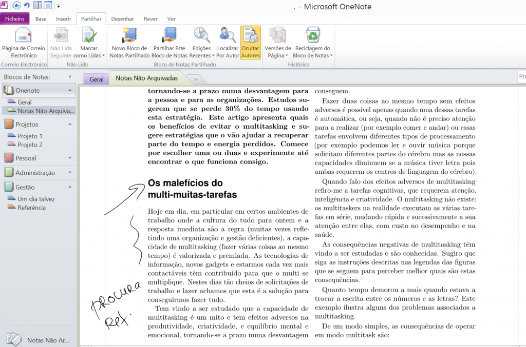 No OneNote pode comentar os ficheiros.